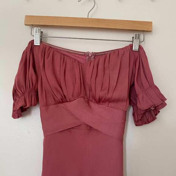 Sundae Muse Kristen Satin Off Shoulder Midi Dress in Rose - Picture 7 of 8